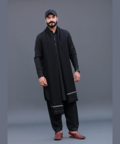 Black pashmina shawl for men by Wirsa.pk — premium winter shawl front view